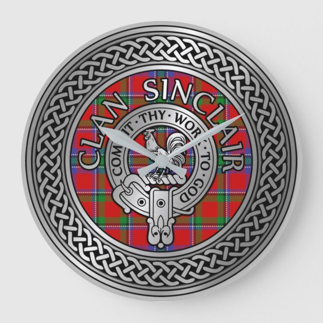 Clan Sinclair Crest & Tartan Knot Große Wanduhr (Vorderseite)