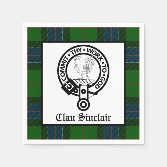Clan Sinclair Wappen Abzeichen und Tartan Serviette (Vorderseite)