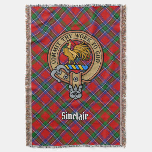 Clan Sinclair-Wappen auf rotem Tartan Decke