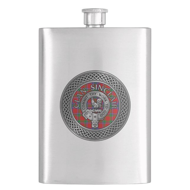 Clan Sinclair Wappen & Tartan Knot Flachmann (Vorderseite)