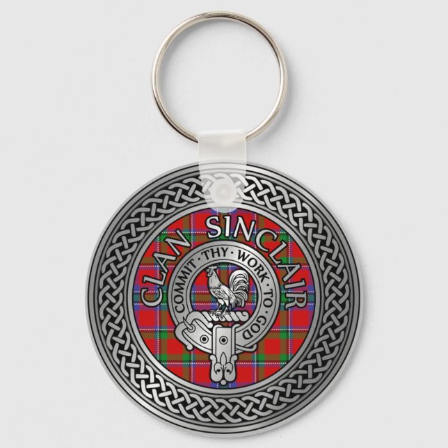 Clan Sinclair Wappen & Tartan Knot Schlüsselanhänger (Vorderseite)