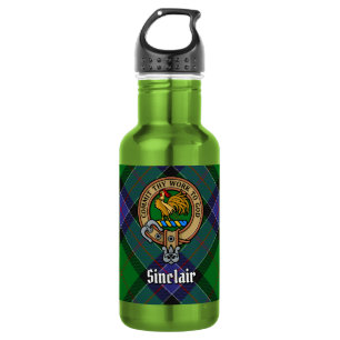 Clan Sinclair-Wappen über Hunting Tartan Edelstahlflasche