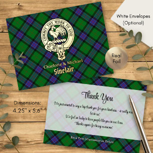 Clan Sinclair-Wappen über Hunting Tartan Folie Einladungspostkarte