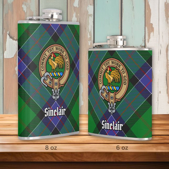 Clan Sinclair Wappen über Jagd Tartan Flachmann (Von Creator hochgeladen)
