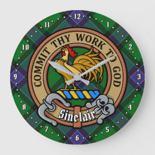 Clan Sinclair Wappen über Jagd Tartan Große Wanduhr