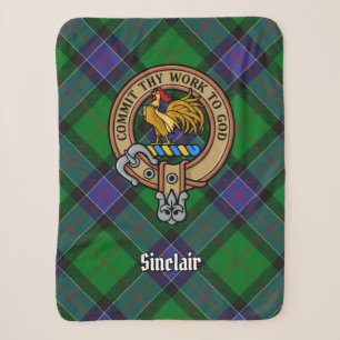 Clan Sinclair Wappen über Jagd Tartan Sherpadecke