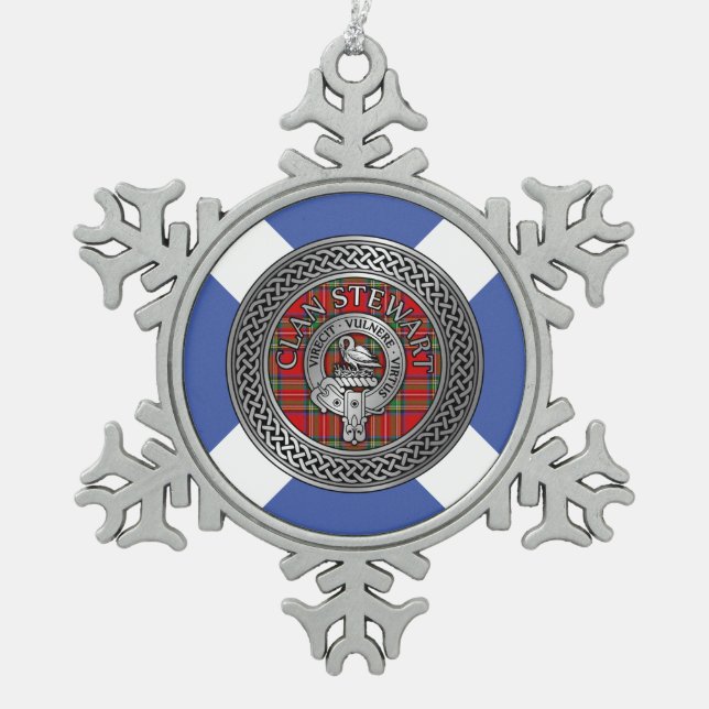 Clan Stewart | Stuart Wappen & Tartan Knot Schneeflocken Zinn-Ornament (Vorderseite)