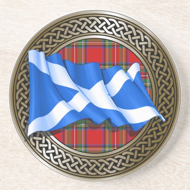 Clan Stewart Tartan Knot & Flag Getränkeuntersetzer (Vorne)