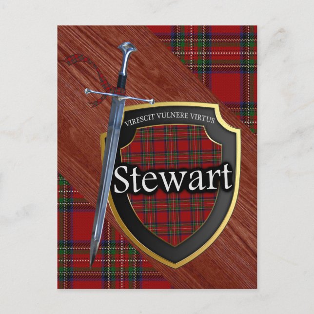 Clan Stewart Tartan Sword & Shield Postkarte (Vorderseite)