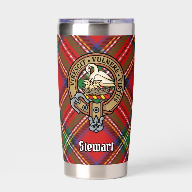 Clan Stewart Wappen über Royal Tartan Thermobecher (Vorderseite)
