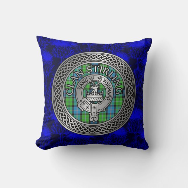 Clan Stirling Wappen & Tartan Knot Kissen (Vorderseite)