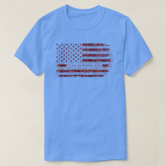 Clan Sutherland Duffus schottische tartan US-Flagg T-Shirt (Design vorne)