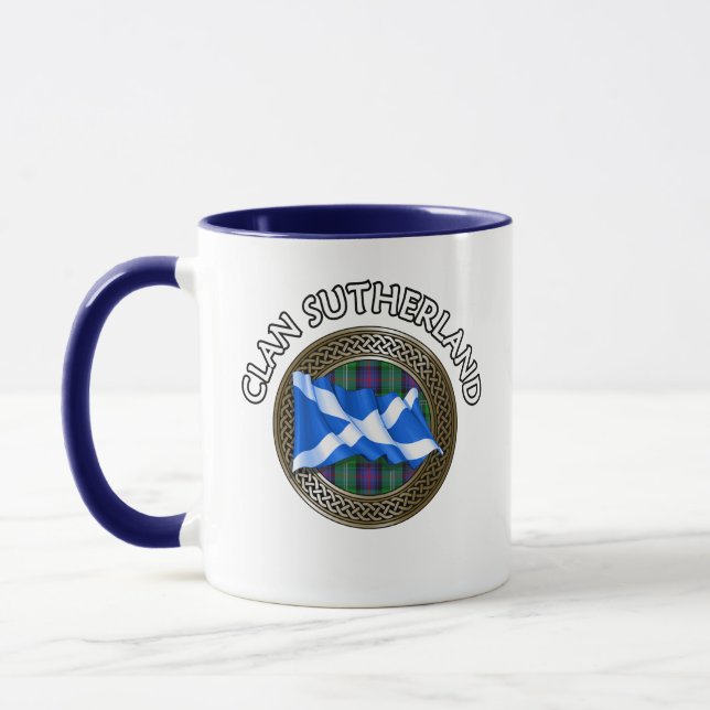 Clan Sutherland Tartan Knot & Flag Tasse (Links)