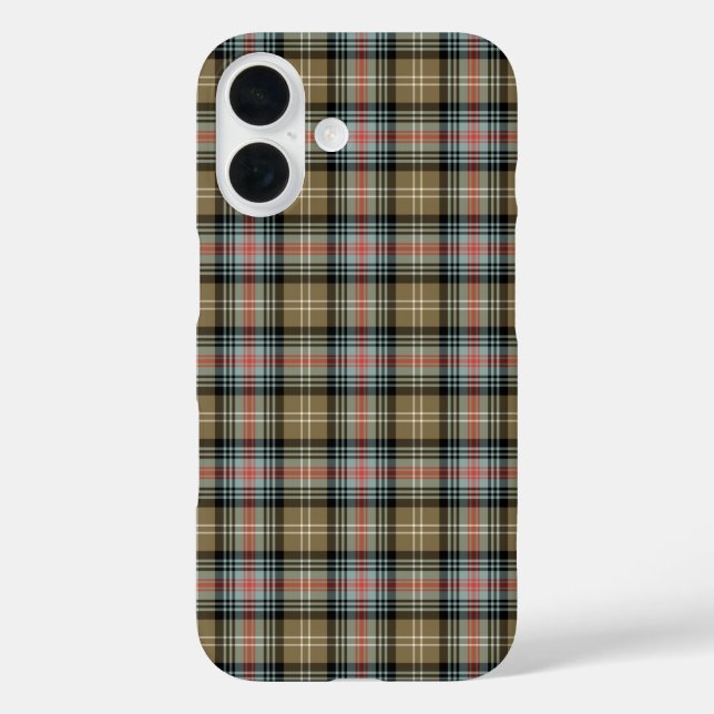 Clan Sutherland Tartan Tan und Black Kariert iPhone 16 Hülle (Rückseite)