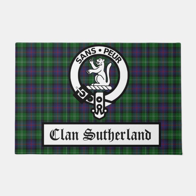Clan Sutherland Wappen Abzeichen & Tartan Fußmatte (Vorderseite)