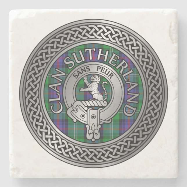 Clan Sutherland Wappen & Tartan Knot Steinuntersetzer (Vorderseite)