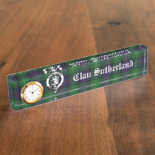 Clan Sutherland Wappen & Tartan Uhren-Schreibtisch Namensplakette