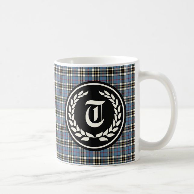 Clan Thompson Blue Dress Tartan Monogram Kaffeetasse (Rechts)