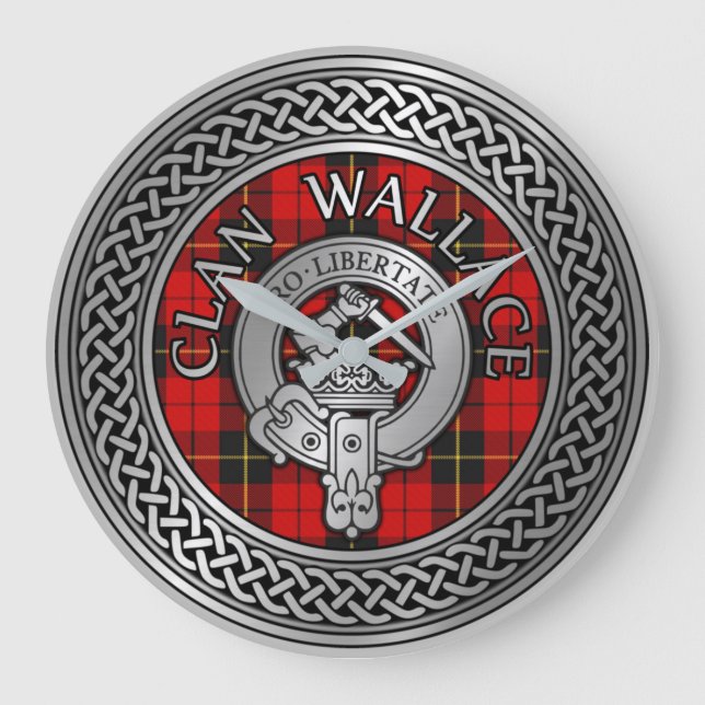 Clan Wallace Crest & Tartan Knot Große Wanduhr (Vorderseite)