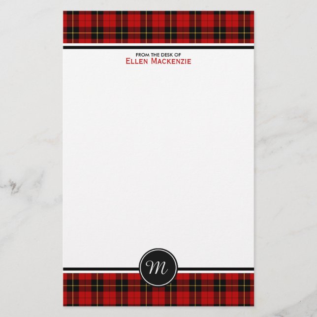 Clan Wallace Tartan Classic Red Kariert Monogram Briefpapier (Vorderseite)