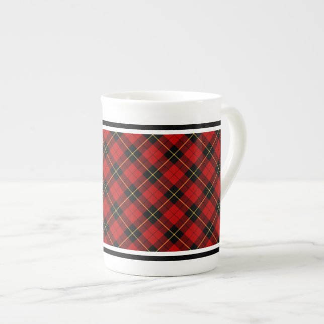 Clan Wallace Tartan Red and Black Kariert Prozellantasse (Vorderseite Rechts)
