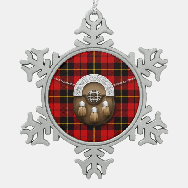 Clan-Wallace Tartan und Sporran Schneeflocken Zinn-Ornament (Vorderseite)