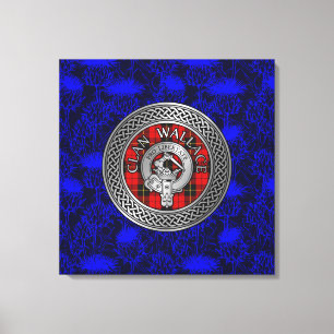 Clan Wallace Wappen & Tartan Knot on Thistle Leinwanddruck