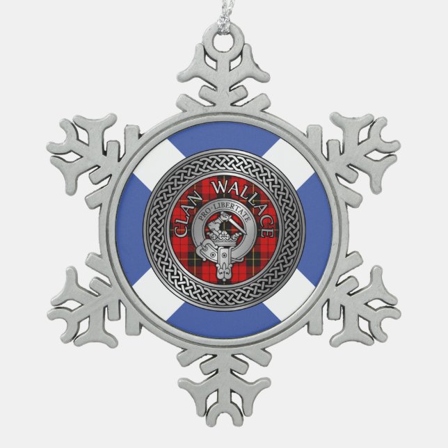 Clan Wallace Wappen & Tartan Knot Schneeflocken Zinn-Ornament (Vorderseite)