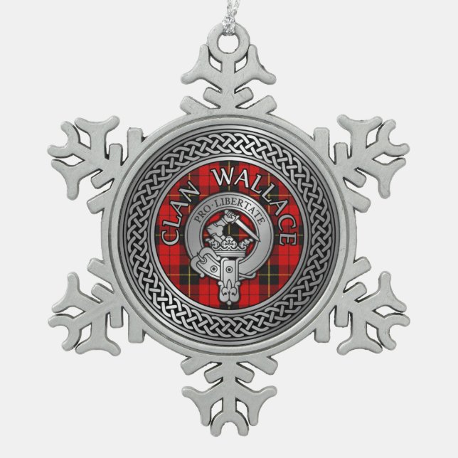 Clan Wallace Wappen & Tartan Knot Schneeflocken Zinn-Ornament (Vorderseite)