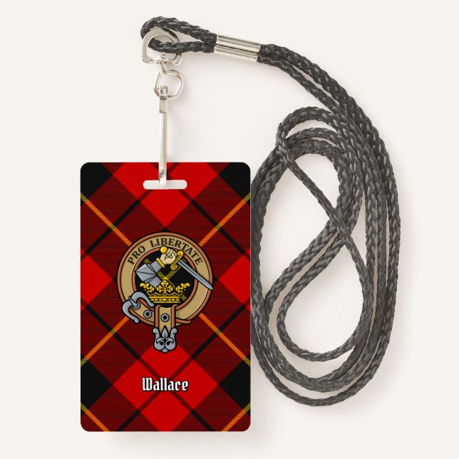 Clan Wallace Wappen über Tartan Ausweis (Vorderseite mit Schlüsselband)