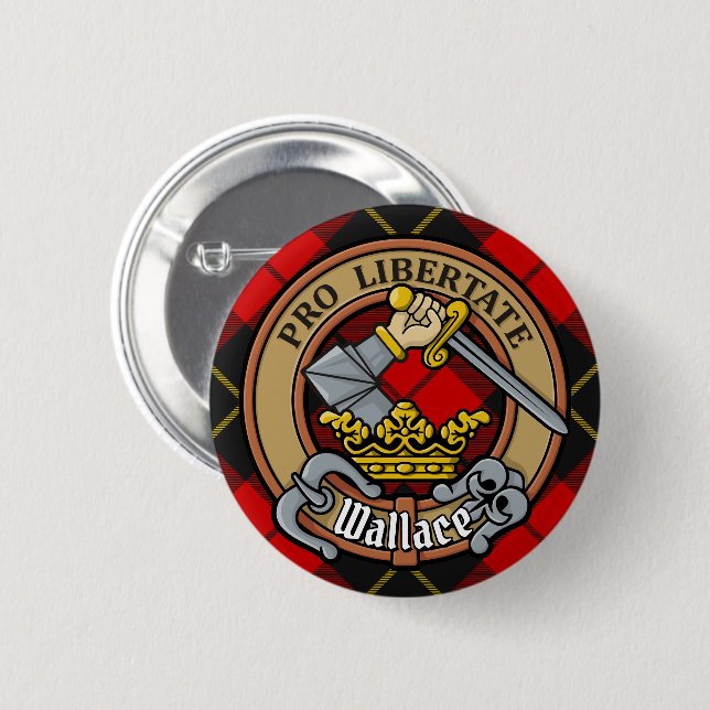 Clan Wallace Wappen über Tartan Button (Vorne & Hinten)