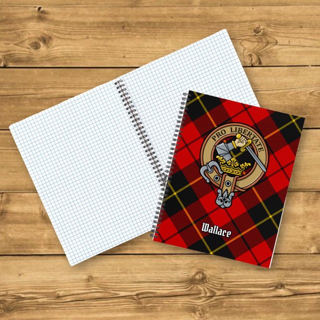 Clan Wallace Wappen über Tartan Notizbuch (Von Creator hochgeladen)