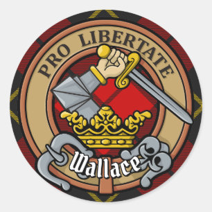 Clan Wallace Wappen über Tartan Runder Aufkleber