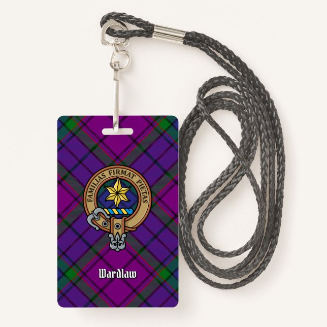 Clan Wardlaw Wappen über Tartan Ausweis (Vorderseite mit Schlüsselband)