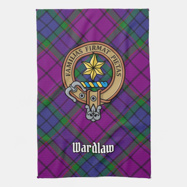Clan Wardlaw Wappen über Tartan Geschirrtuch (Vertikal)