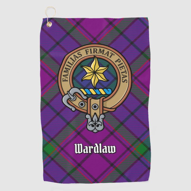 Clan Wardlaw Wappen über Tartan Golfhandtuch (Vorderseite)