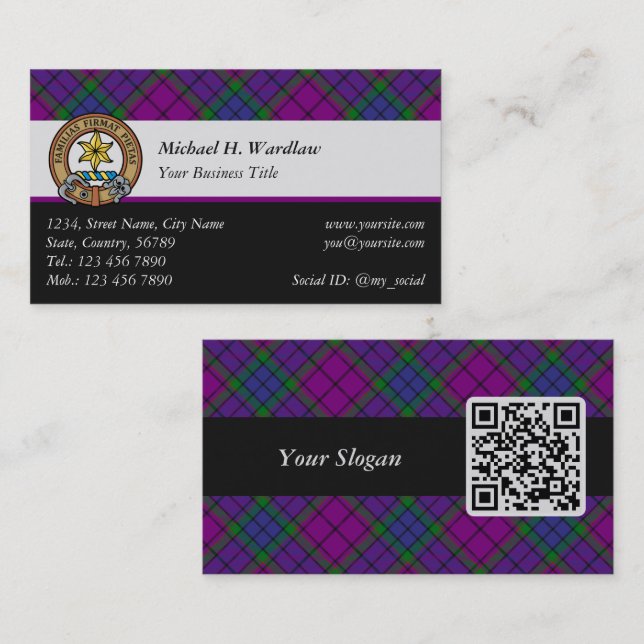 Clan Wardlaw Wappen über Tartan Visitenkarte (Vorne/Hinten)