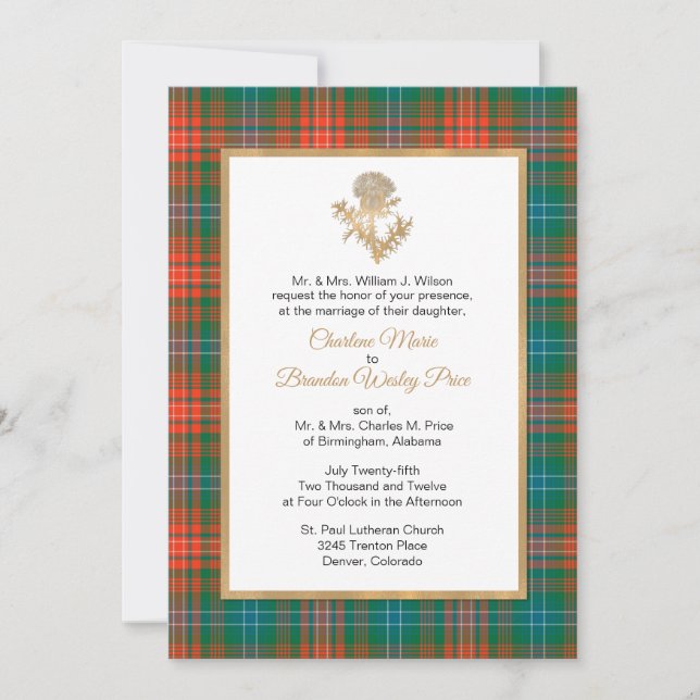 Clan Wilson Kariert Thistle Wedding Einladung (Vorderseite)