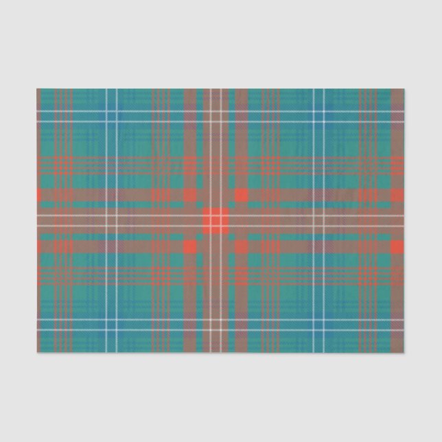 Clan Wilson Orange Turquoise Kariert Karo Tartan Seidenpapier (Vorderseite)