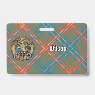 Clan Wilson-Wappen über altem Tartan Ausweis