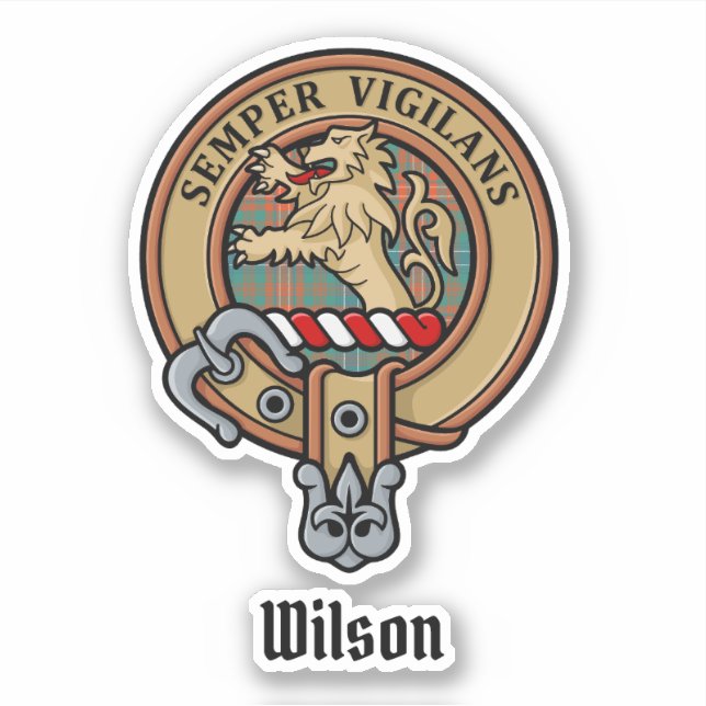 Clan Wilson Wappen über antikes Tartan Aufkleber (Vorderseite)