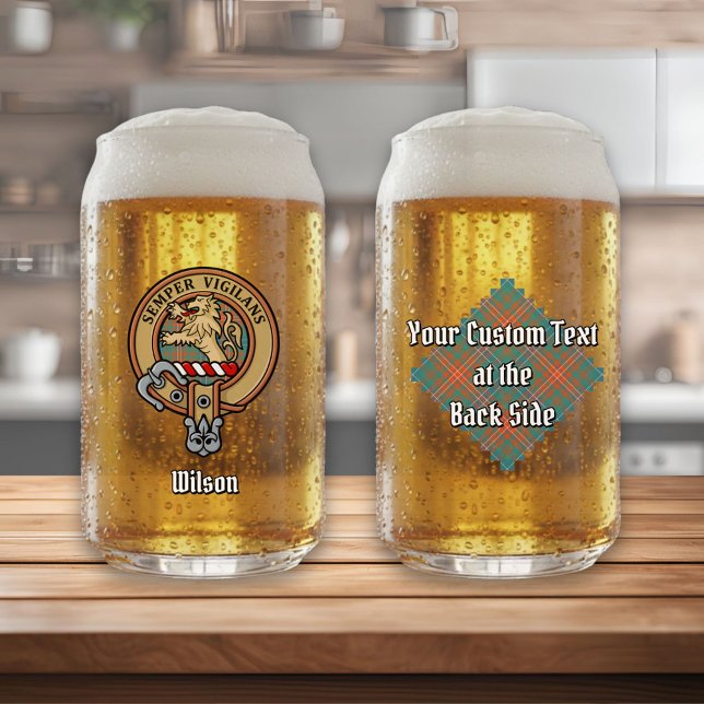 Clan Wilson Wappen über antikes Tartan Dosenglas (Von Creator hochgeladen)