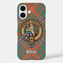 Clan Wilson Wappen über antikes Tartan iPhone 16 Hülle