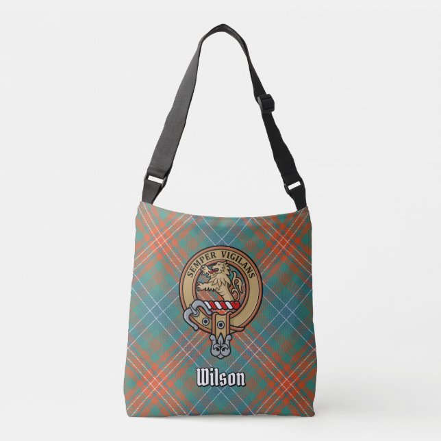 Clan Wilson Wappen über antikes Tartan Tragetaschen Mit Langen Trägern (Vorderseite)