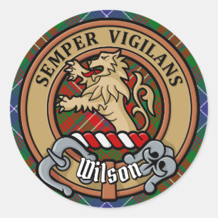 Clan Wilson Wappen über das moderne Tartan Runder Aufkleber