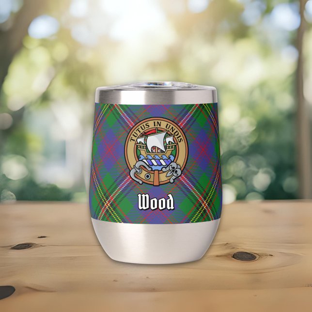 Clan Wood Wappen über Tartan (Von Creator hochgeladen)