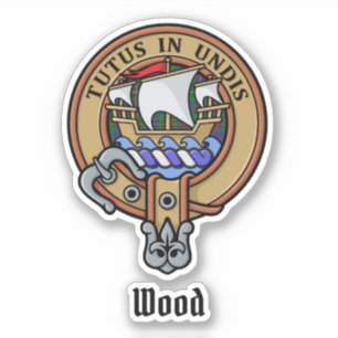 Clan Wood Wappen über Tartan Aufkleber