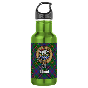 Clan Wood Wappen über Tartan Edelstahlflasche