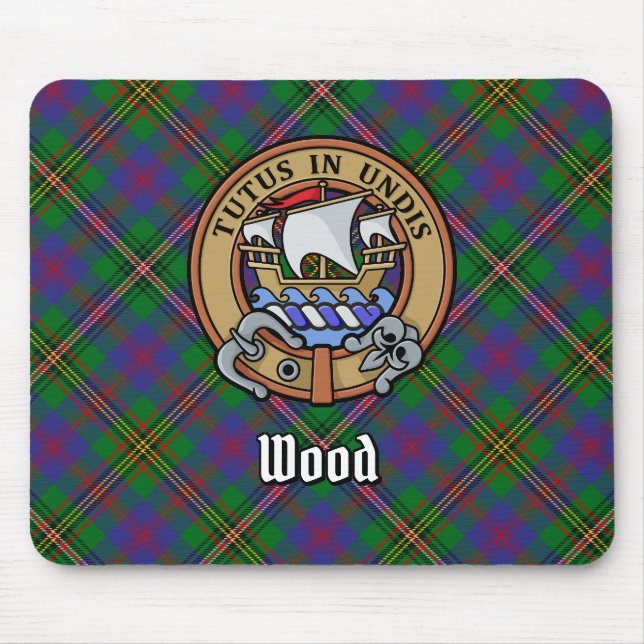 Clan Wood Wappen über Tartan Mousepad (Vorne)