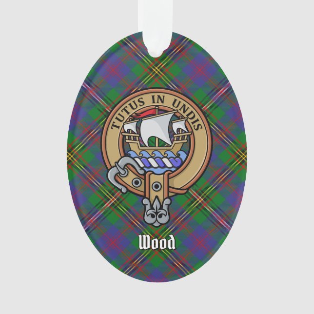 Clan Wood Wappen über Tartan Ornament (Vorderseite)